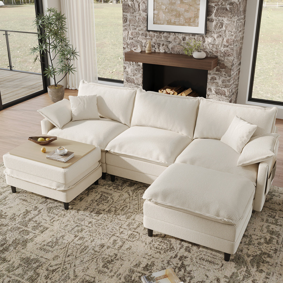 108'' Comfy U Shaped Sectional Modular Deep 5-Piece Cloud Sofa with Ottomans- Premium Fabric